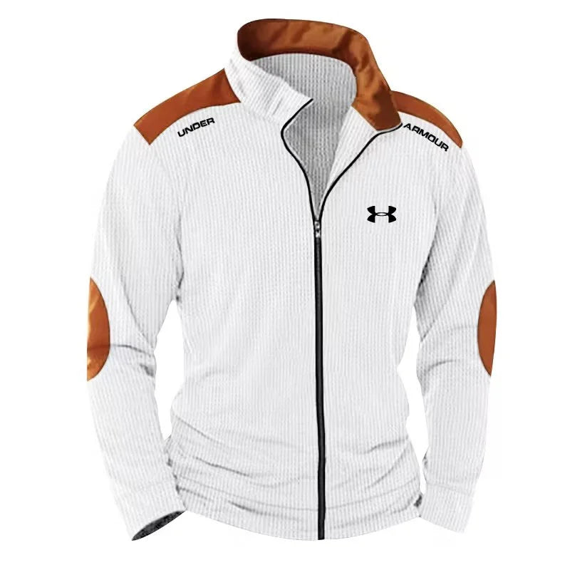 Men's Casual Stand Collar Block Cardigan Casual Sweatshirt