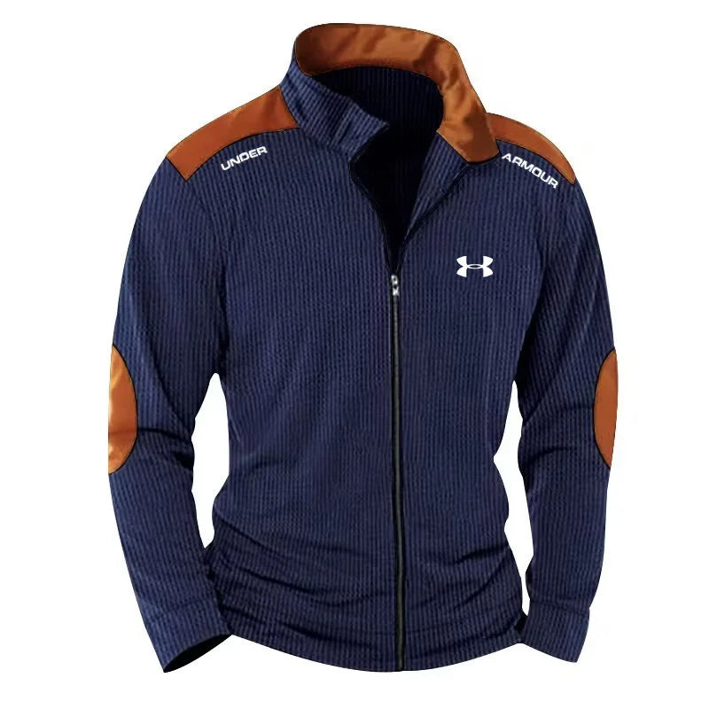 Men's Casual Stand Collar Block Cardigan Casual Sweatshirt