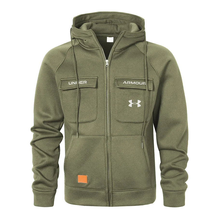 Men's Casual Fashion Multi-Pocket Zipper Hooded Jacket