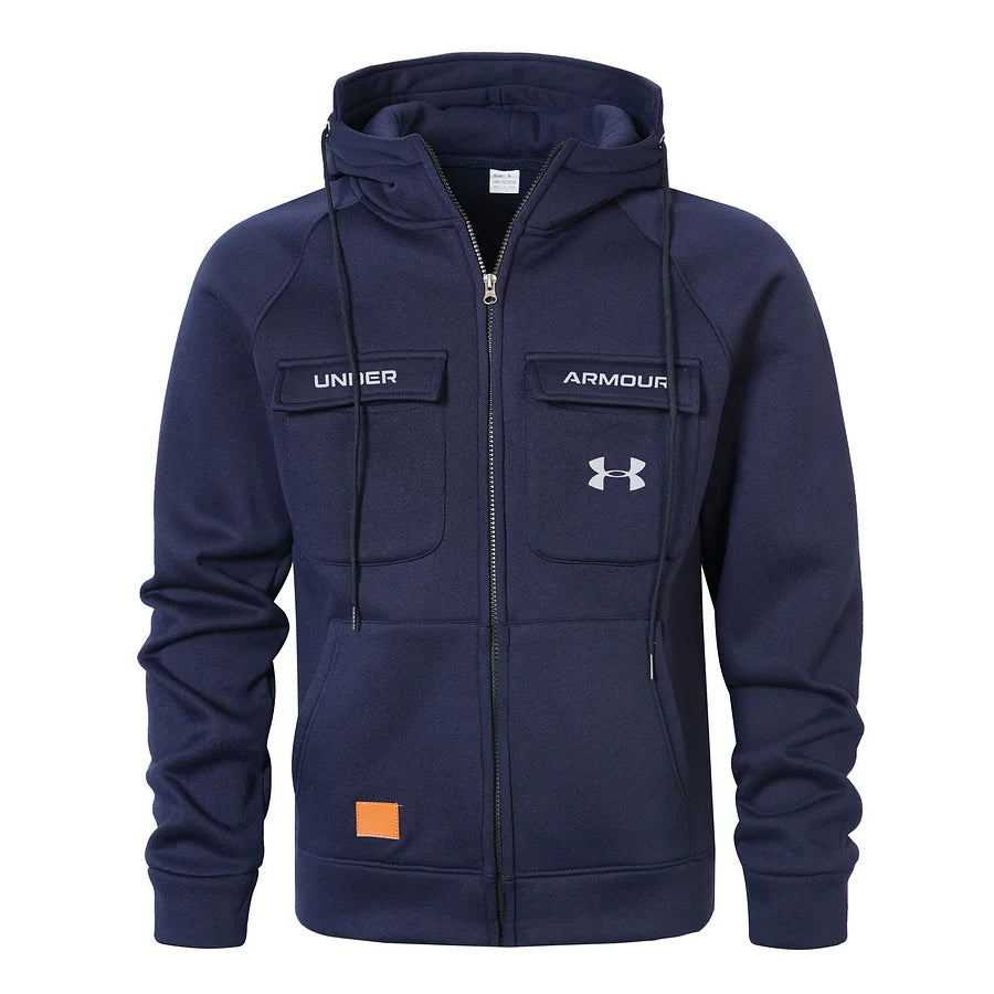 Men's Casual Fashion Multi-Pocket Zipper Hooded Jacket
