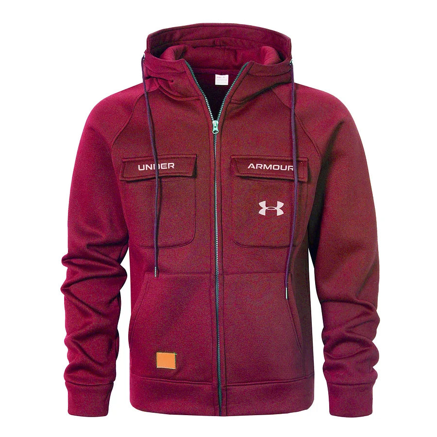 Men's Casual Fashion Multi-Pocket Zipper Hooded Jacket