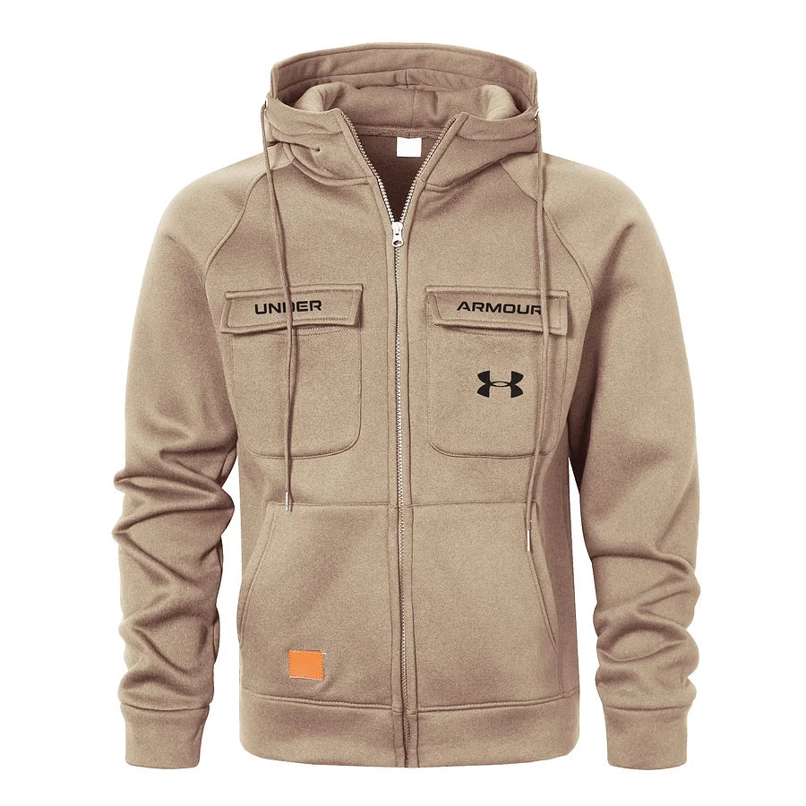 Men's Casual Fashion Multi-Pocket Zipper Hooded Jacket
