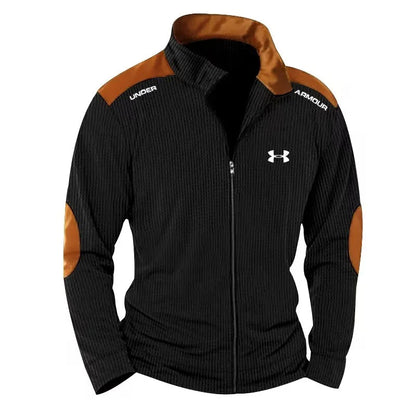 Men's Casual Stand Collar Block Cardigan Casual Sweatshirt
