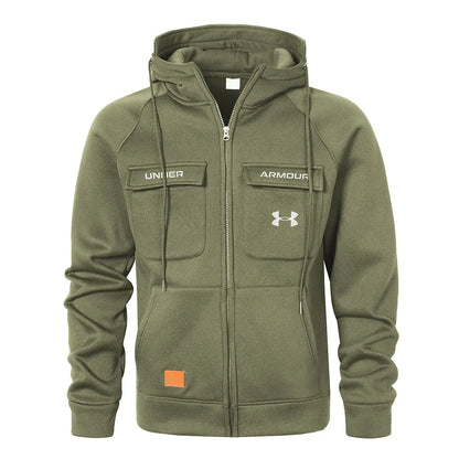 Men's Casual Fashion Multi-Pocket Zipper Hooded Jacket