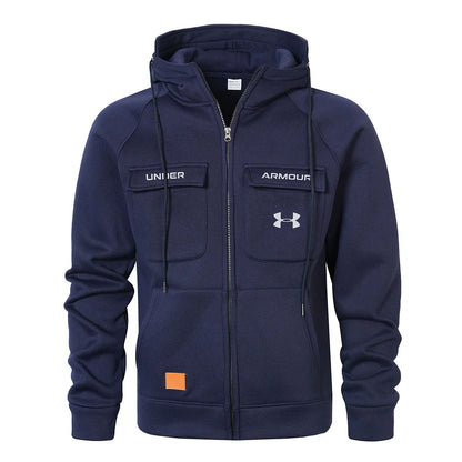 Men's Casual Fashion Multi-Pocket Zipper Hooded Jacket