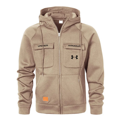 Men's Casual Fashion Multi-Pocket Zipper Hooded Jacket