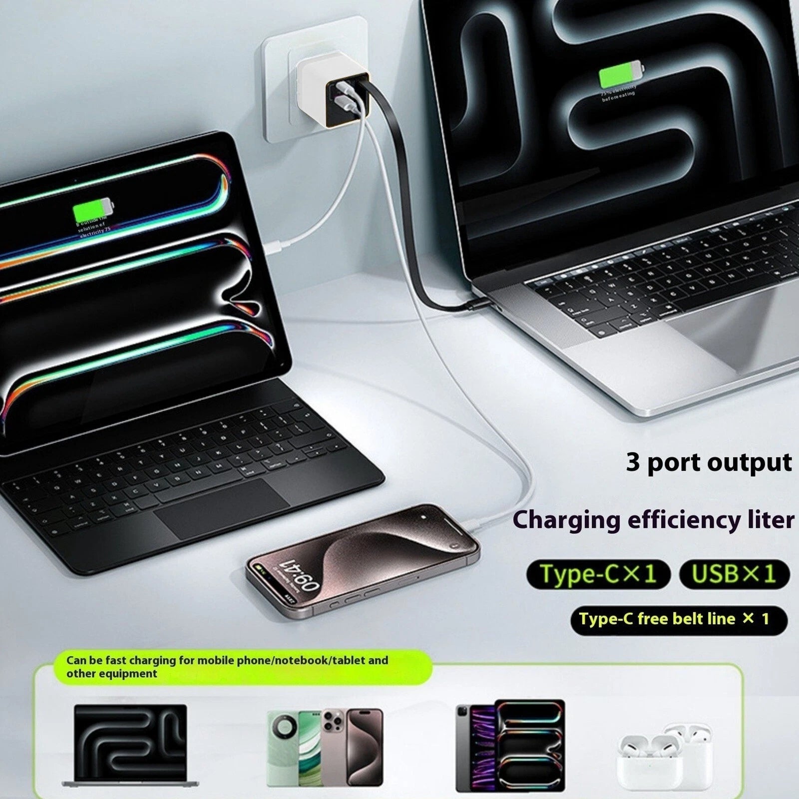 ✨3 in 1 Charger Retractable 80W MAX Fast